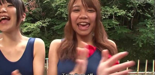 Japanese schoolgirls in swimsuits CFNM handjob harem